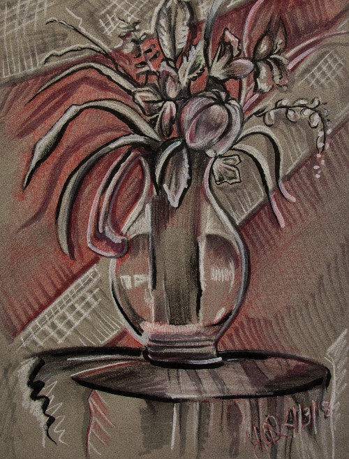 pastel of flowers in vase