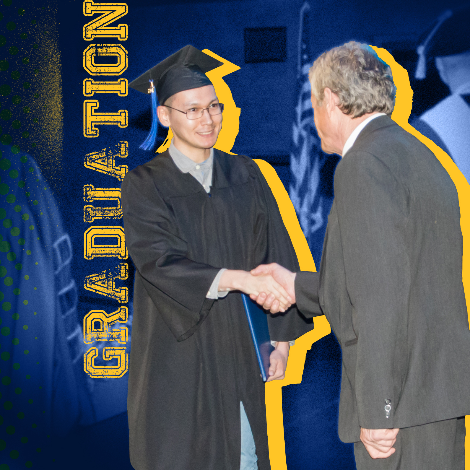 Mat-Su grad shaking hands with a Mat-Su director at graduation