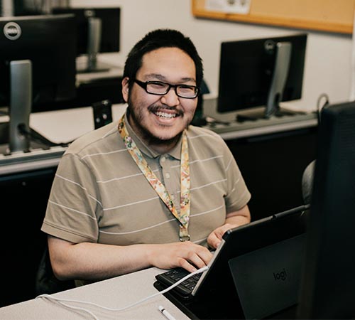 student working in computer lab